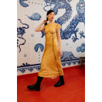 Yellow patterned dress with applique